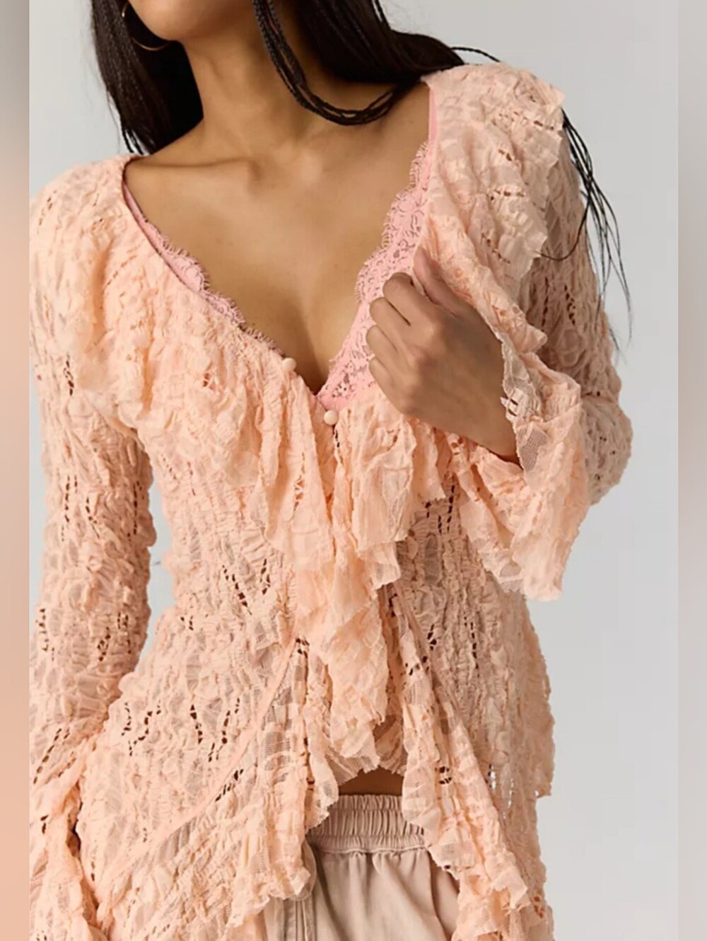 Free People Lanie Lace Long Sleeves Blouse. Cardigan